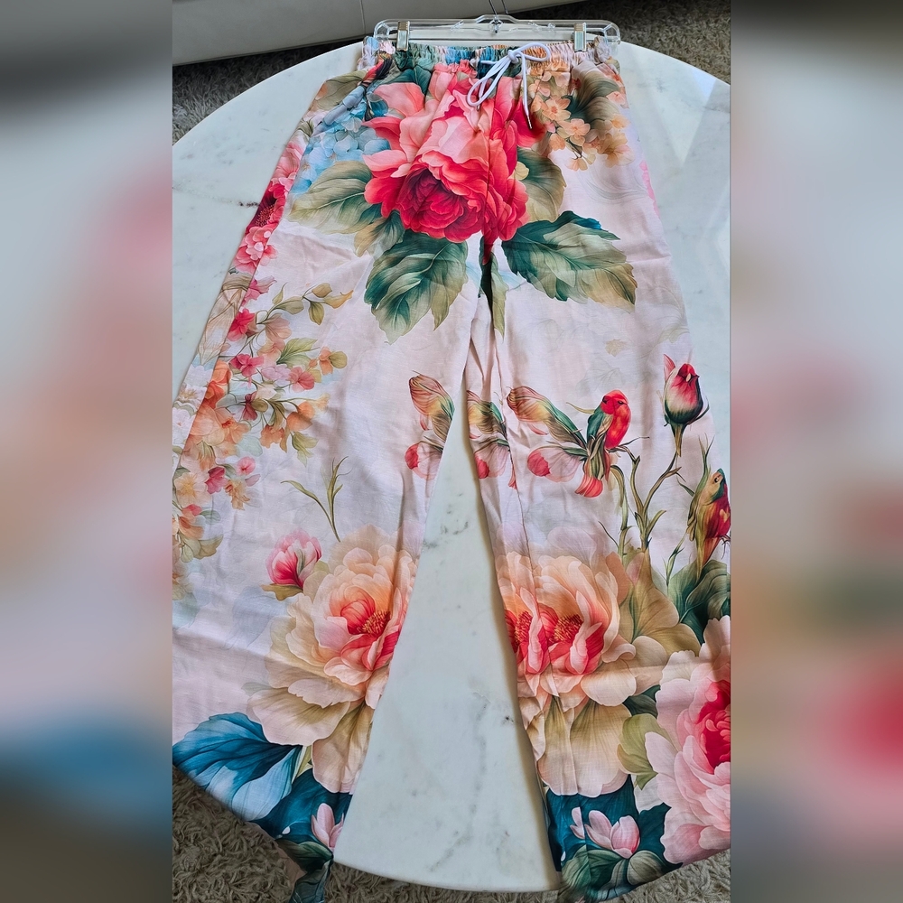 Italian Beautiful Floral Palazzo Pants Size L/10 - Picture 7 of 13
